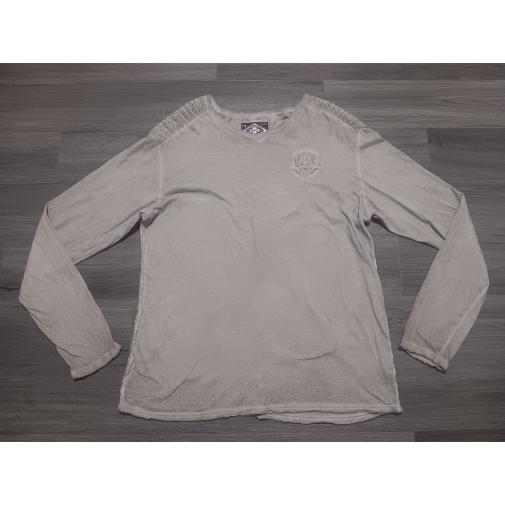 Vintage‎ Y2K Affliction Men's Gray Padded Shoulder Long Sleeve Shirt Size XL